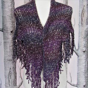 Hand Knit Alpaca  Fringed Shawl Wrap Oversized Scarf Cottagecore Witchy